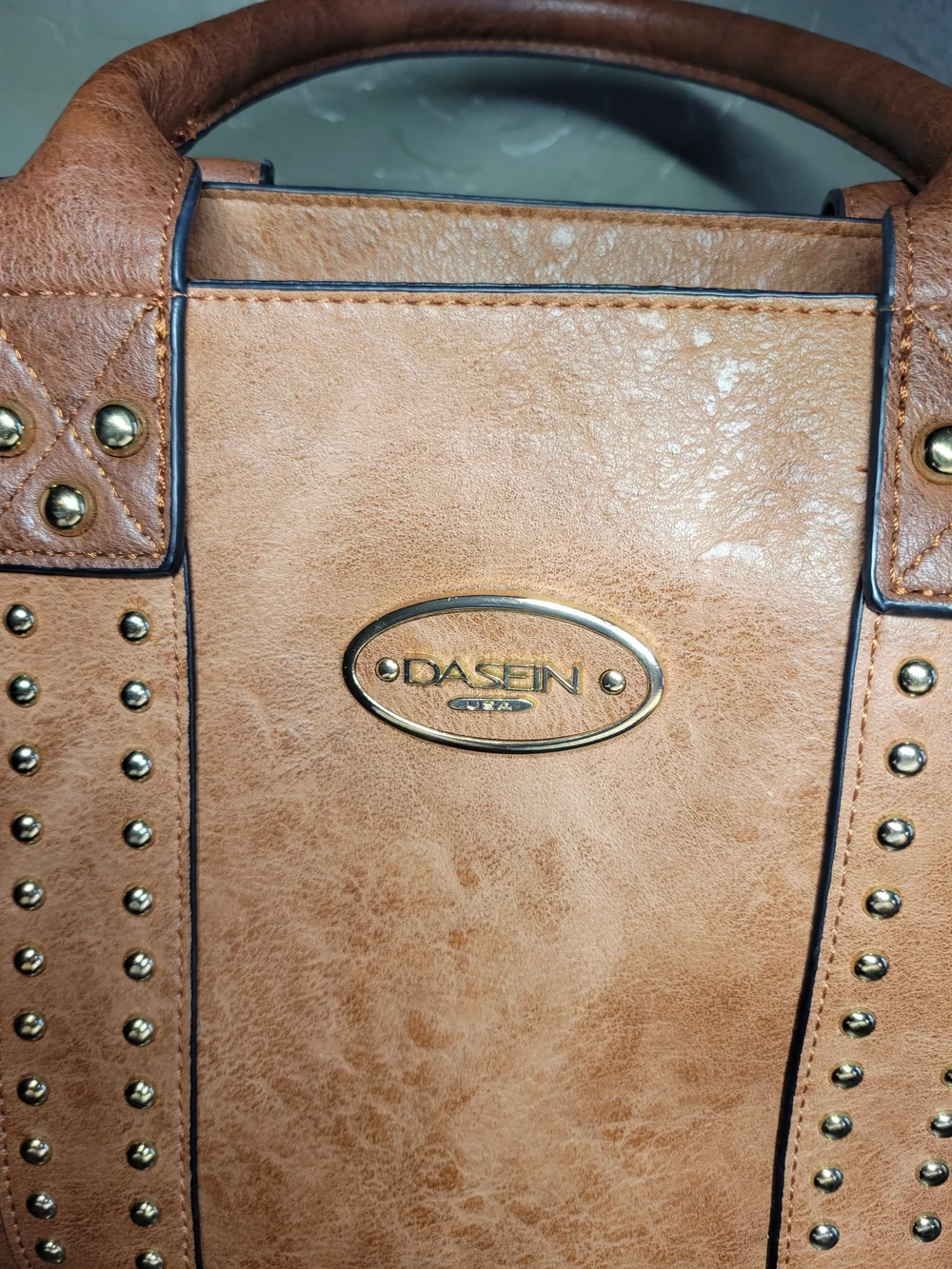 DaseinTan Studded Vegan Leather Satchel Bag - Elegant Everyday Carry